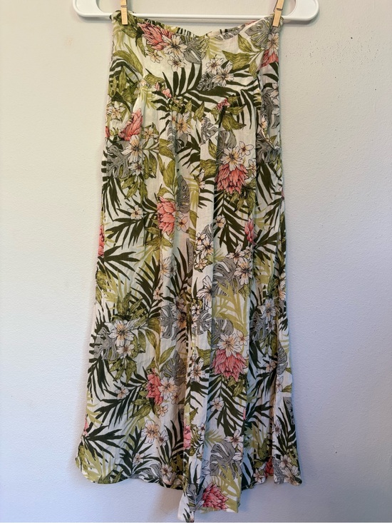 Rip Curl Dresses & Skirts - RIPCURL Gauzy Cotton High Rise Green/Pink Floral Wide Leg Cropped Pants Sz XS